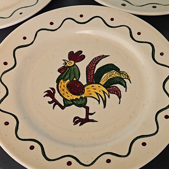 3 Metlox Poppytrail green rooster plates 7.5" - Picture 2 of 5